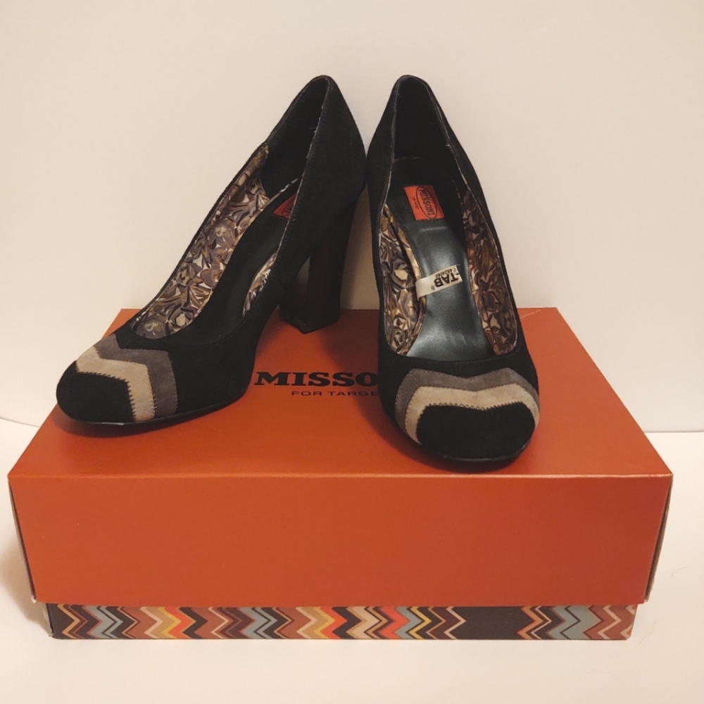 Missoni for Target Black Suede Chevron Block Heels Size 8